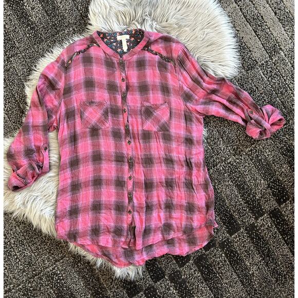 Matilda Jane Button‎ Front Shirt Parker Plaid Sz Large - Picture 1 of 3